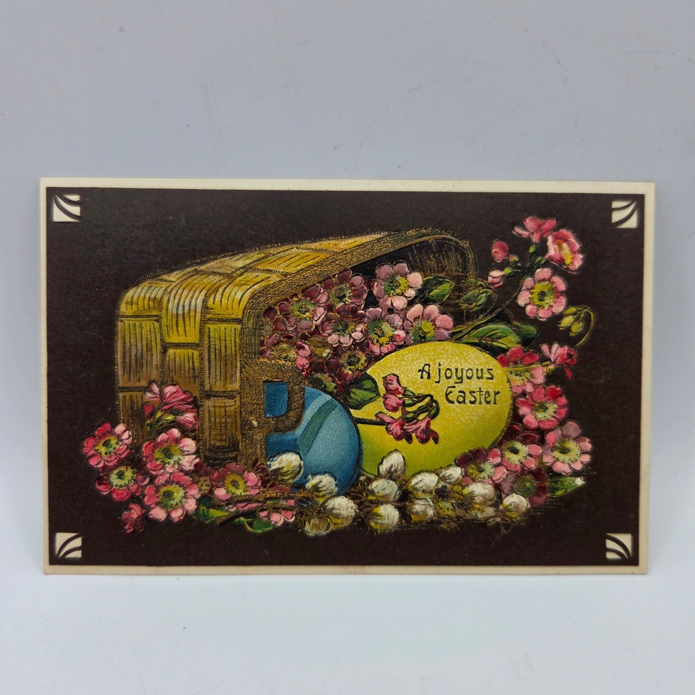 Vintage 1910 Embossed Easter Postcard Flowers Basket Eggs Series 335